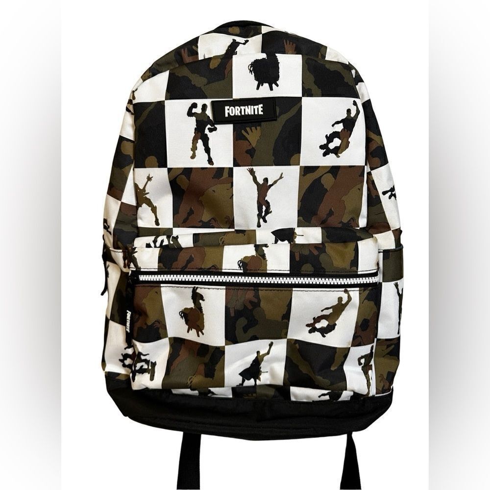 Fortnite EUC black, white, army green checked  backpack no flaws